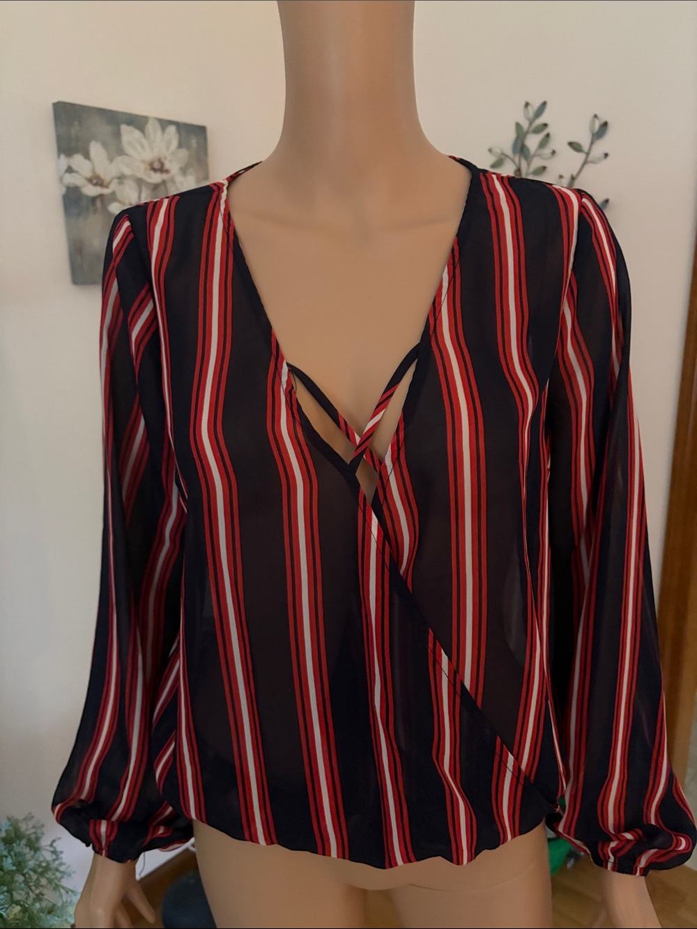 Charlotte Russe Dark Blue and Red Striped Blouse